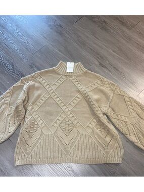 Promesa Heavy Cable Knit Turtleneck Sweater - Cream